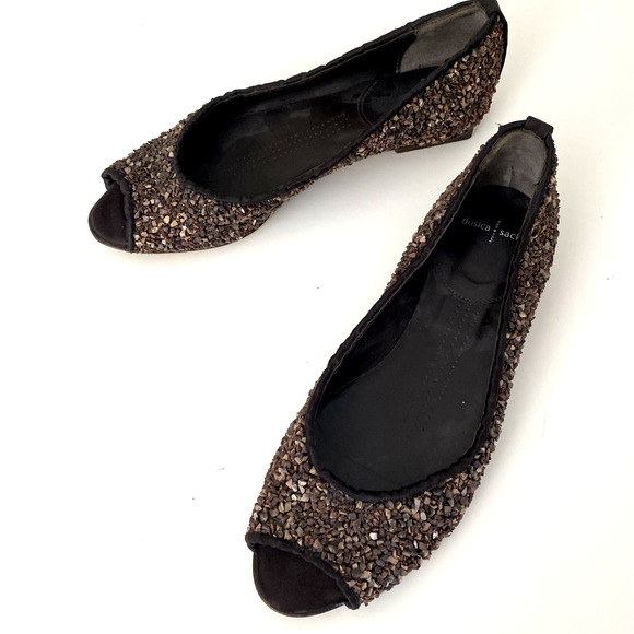 Dusica Sacks Ballet Flat Peep Toe Rock Stone Hand made Brown Embellished 38 8 - Picture 7 of 12